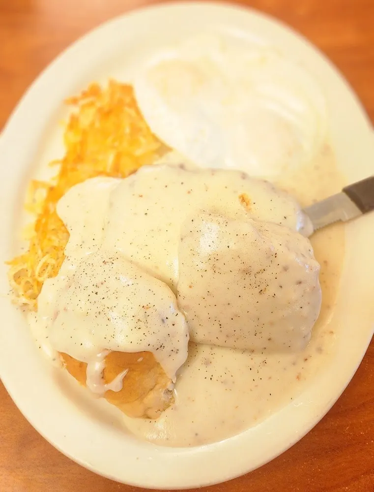 Chicken Fried Steak Hash Browns Biscuits and Gravy